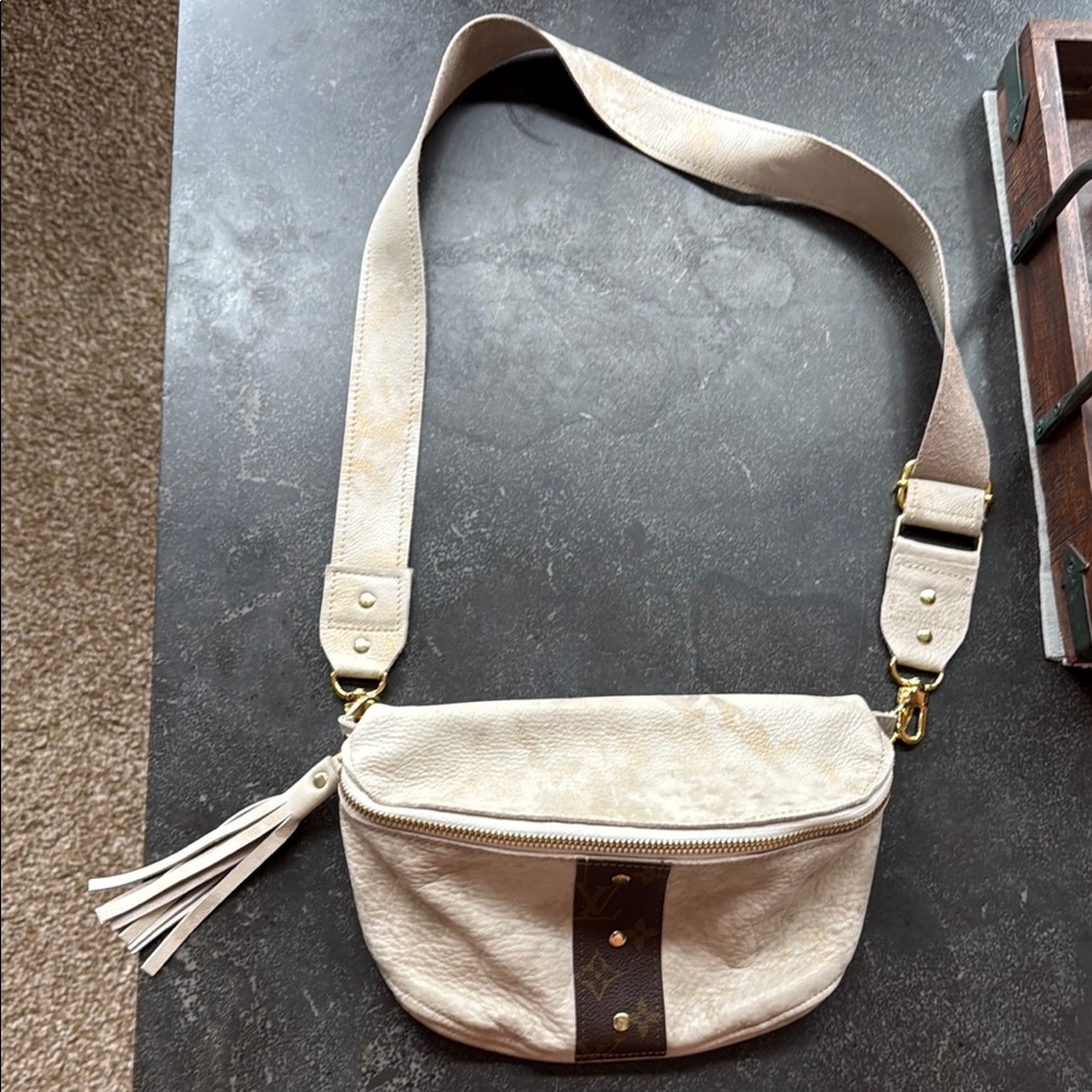 Cream and Brown Crossbody Bag with Modern Design